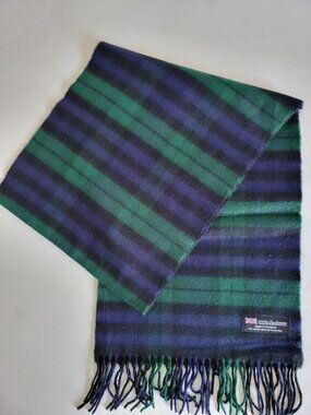 Scottish Black Green Tartan Plaid Black Watch 100% Cashmere Scarf With Fringe